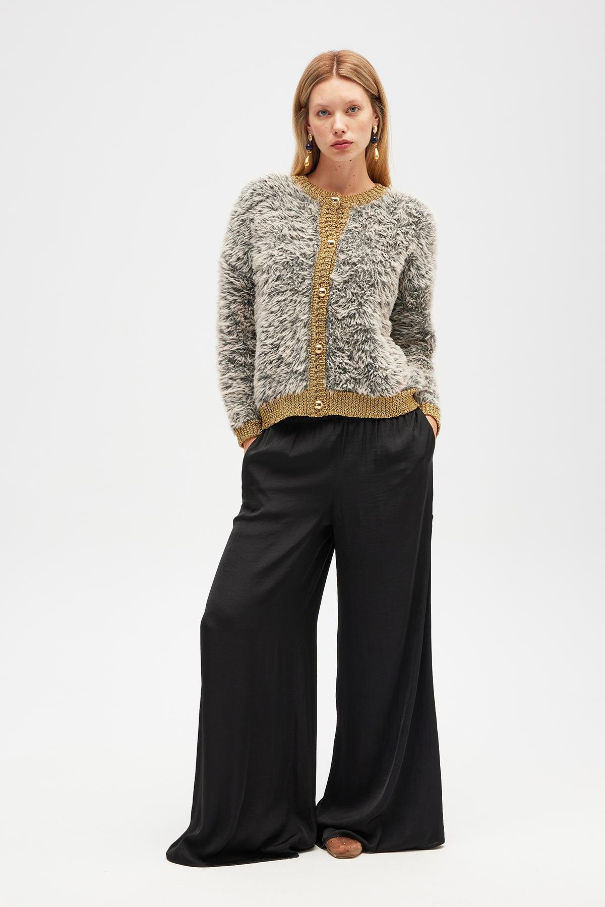 Peraluna Yoko Kadın Triko Hırka - Bej Melanj