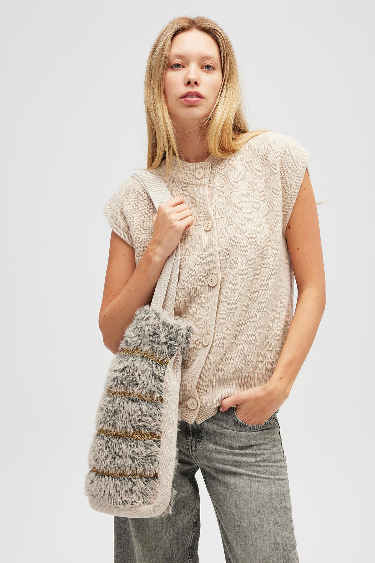 Peraluna Yona Örme Çanta - Bej Melanj