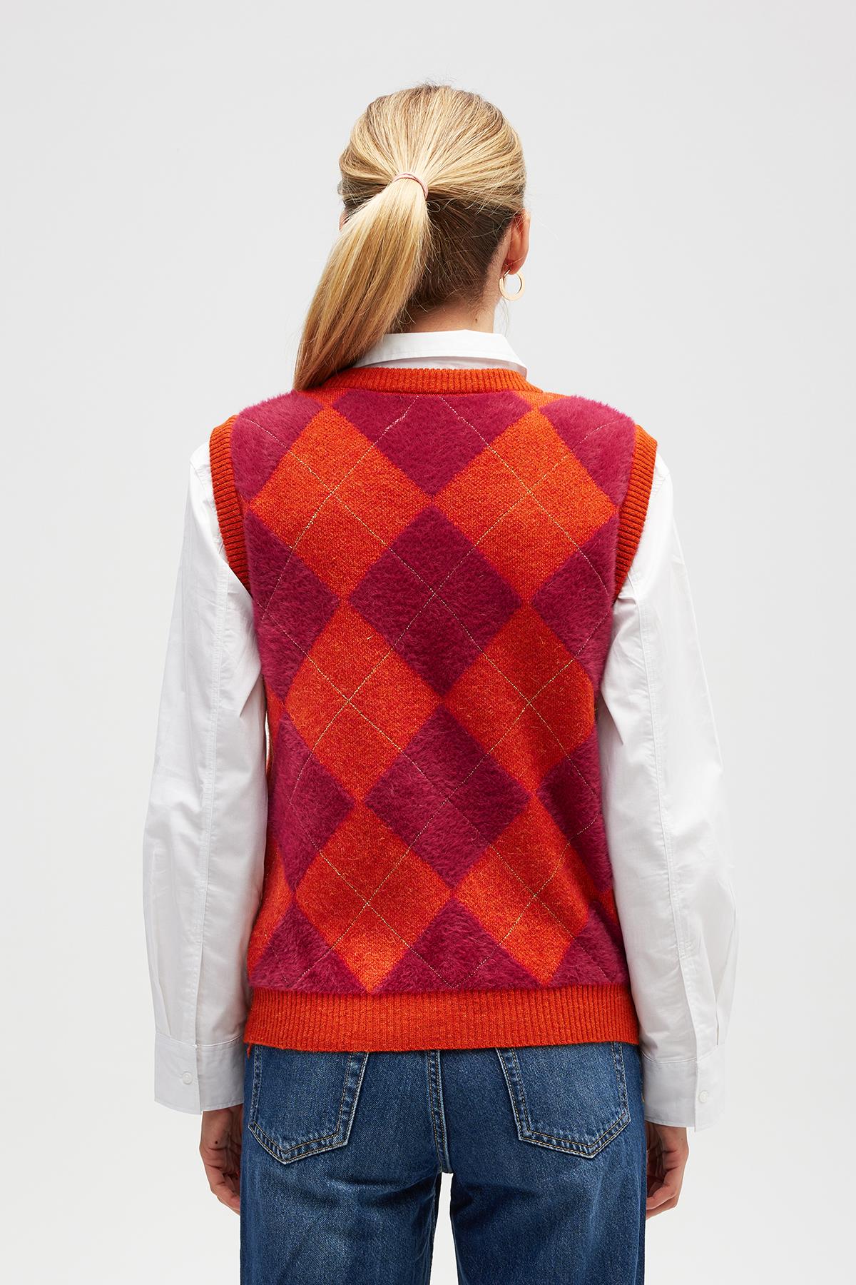 Peraluna Yui Baklavalı Kadın Triko Süveter - Turuncu Multi