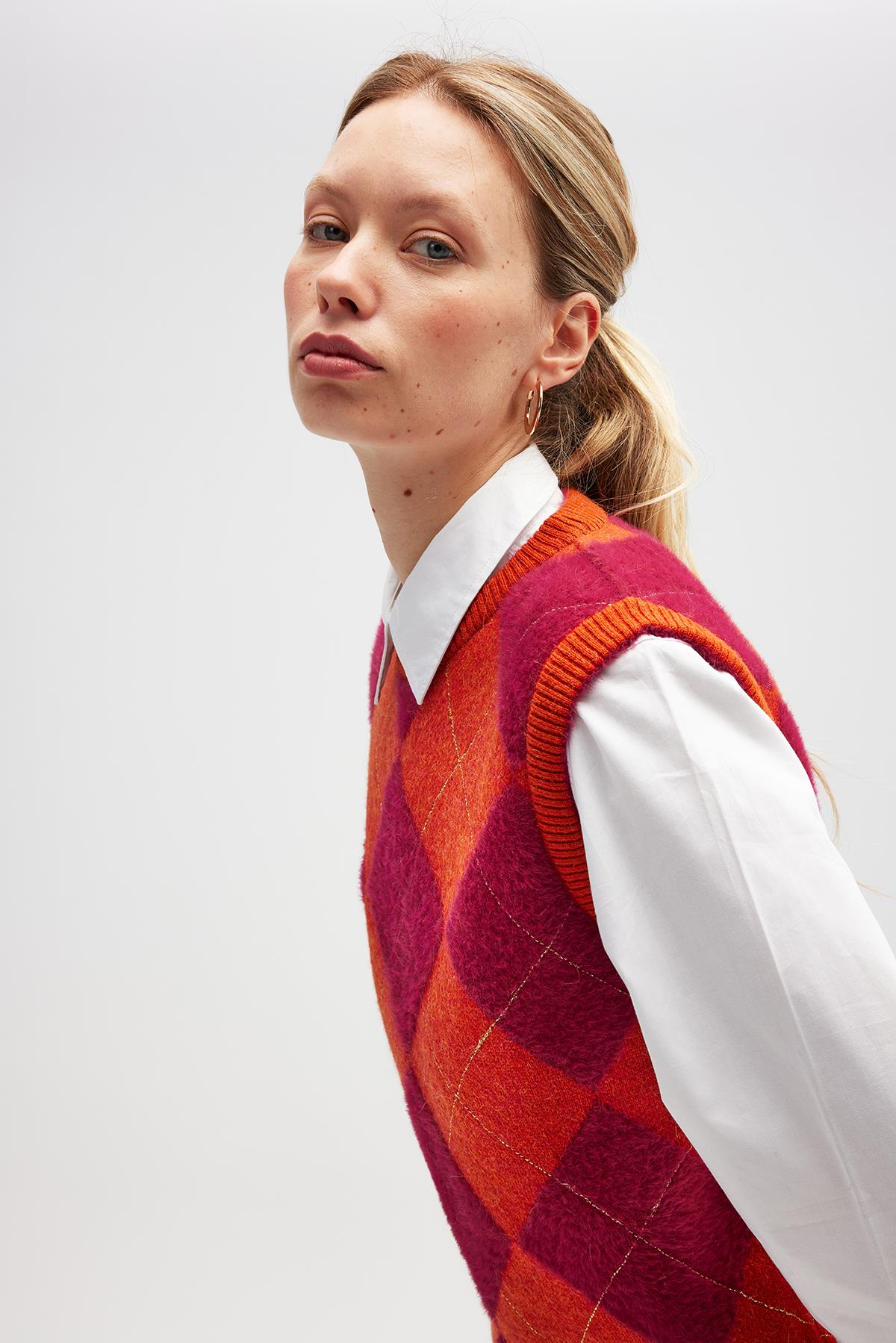 Peraluna Yui Baklavalı Kadın Triko Süveter - Turuncu Multi