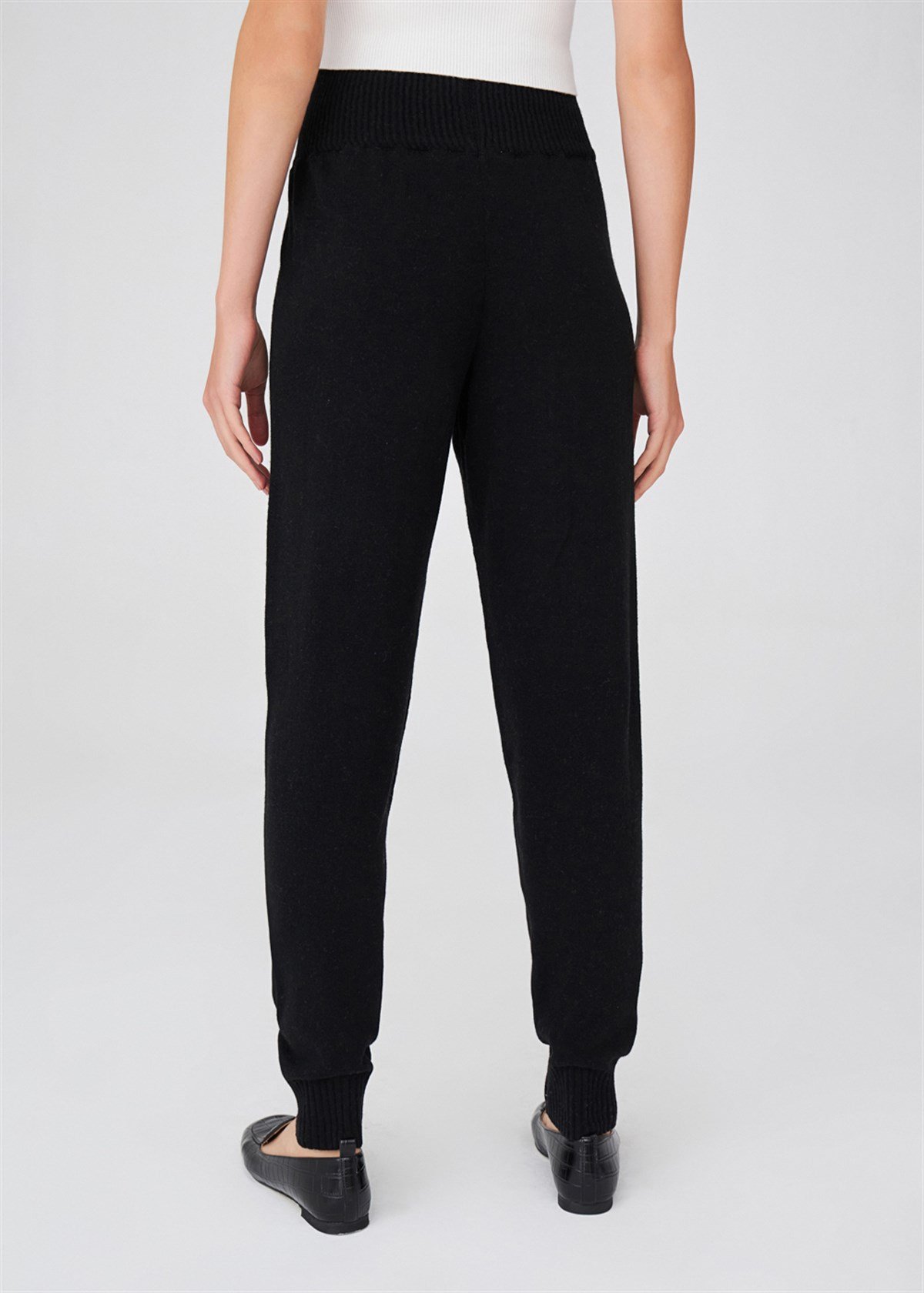 Peraluna Yüksek Bel Dar Paça Kaşmir Karışım Fit Kadın Triko Pantolon Siyah