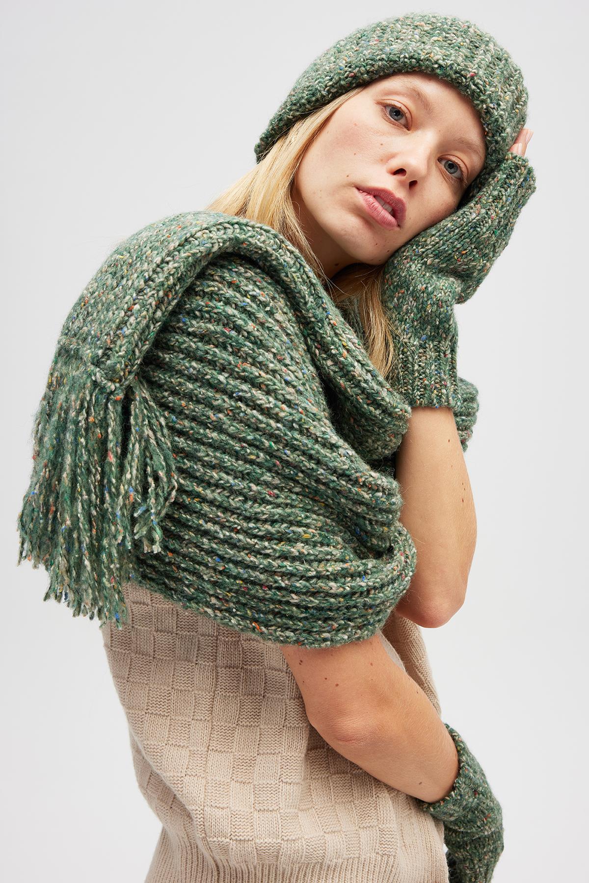 Peraluna Yumuşak Dokulu Unisex Bere - Yeşil Melanj