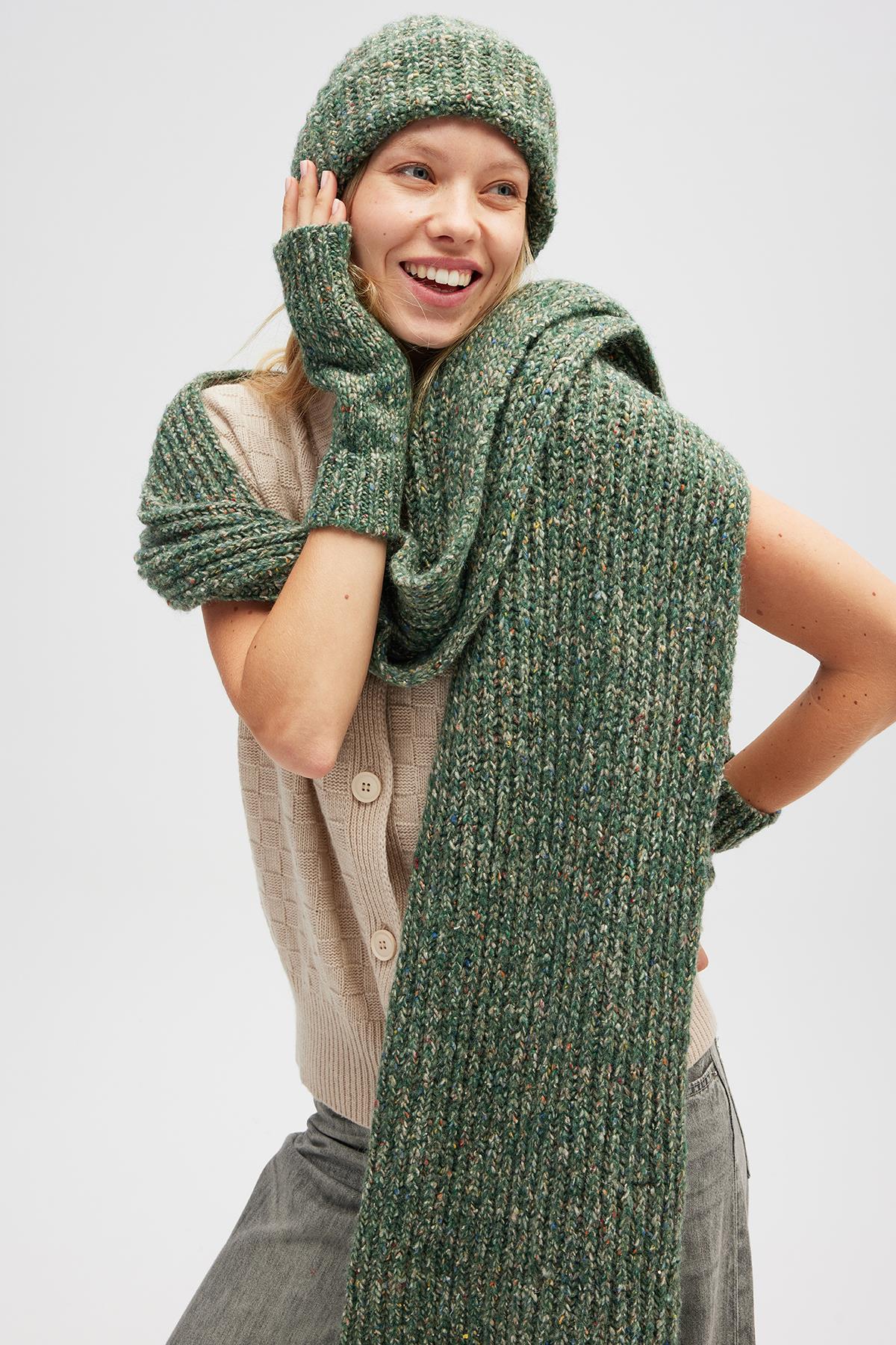 Peraluna Yumuşak Dokulu Unisex Bere - Yeşil Melanj