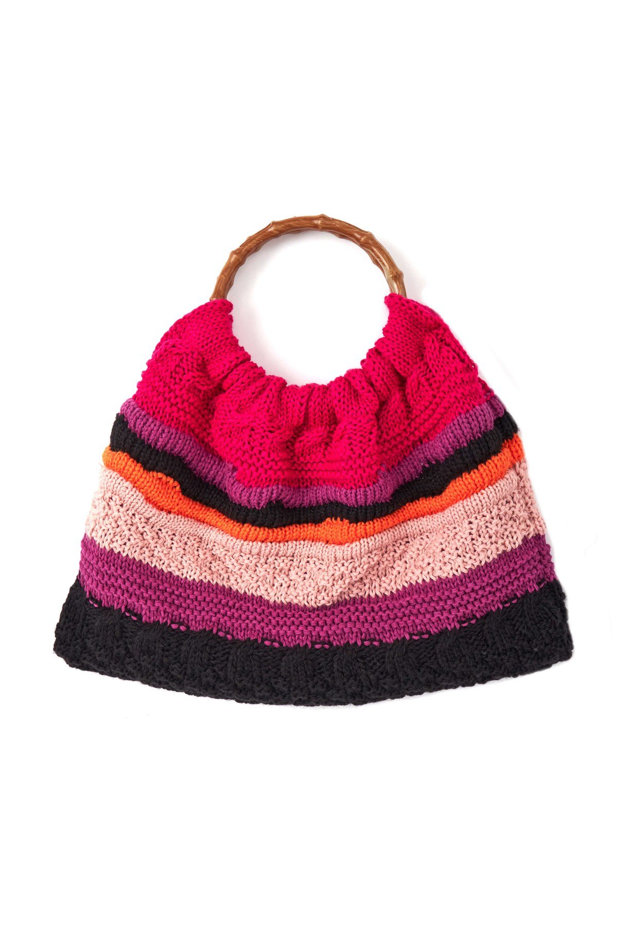 Peraluna Yuvarlak Saplı Triko Çanta Fuşya