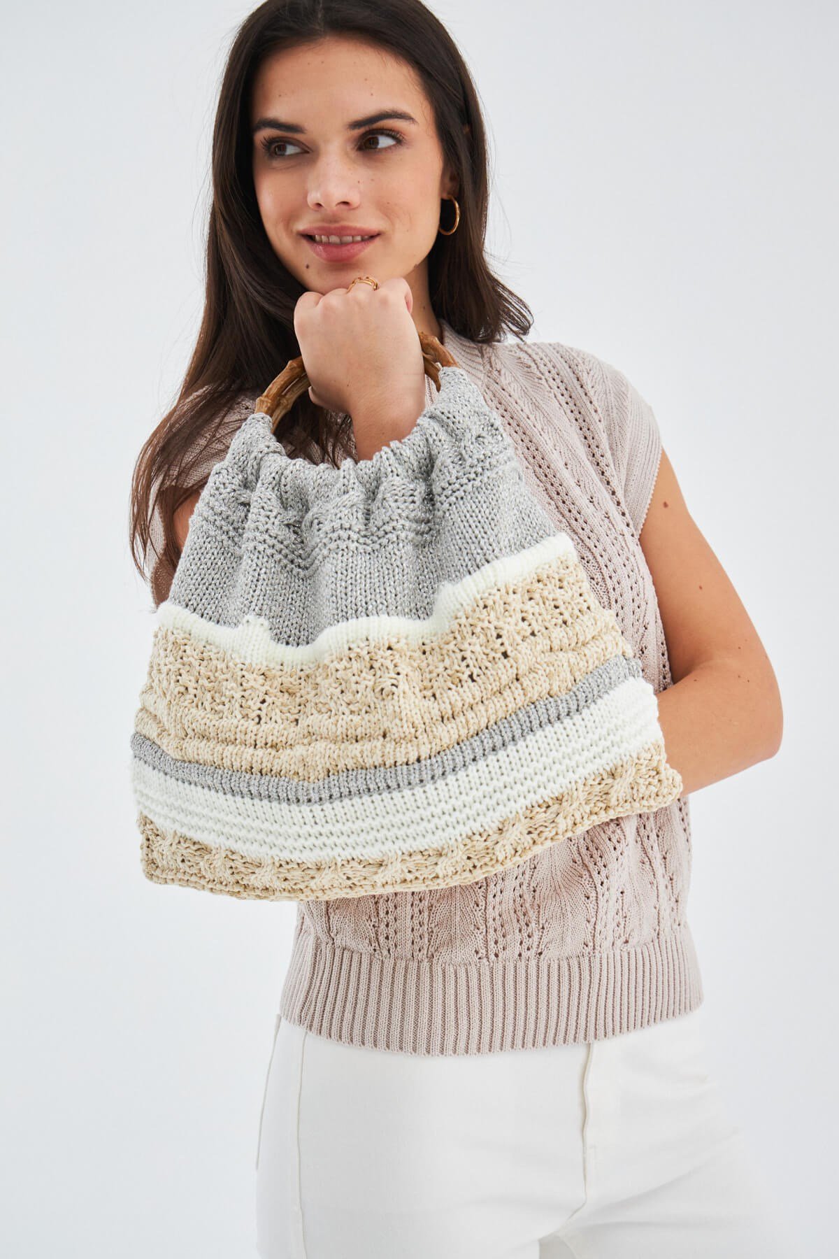 Peraluna JOI BAG Round Handle Women's Knitwear Bag - Multicolor