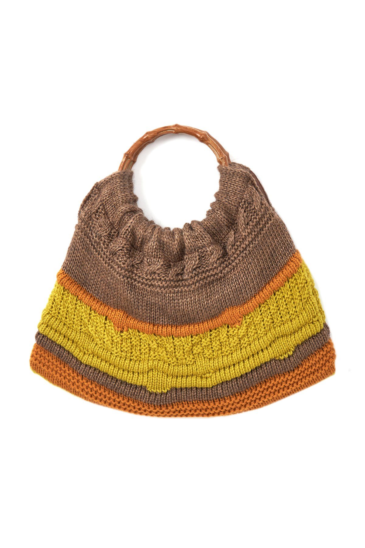 Peraluna Yuvarlak Saplı Triko Çanta Kahve Melanj