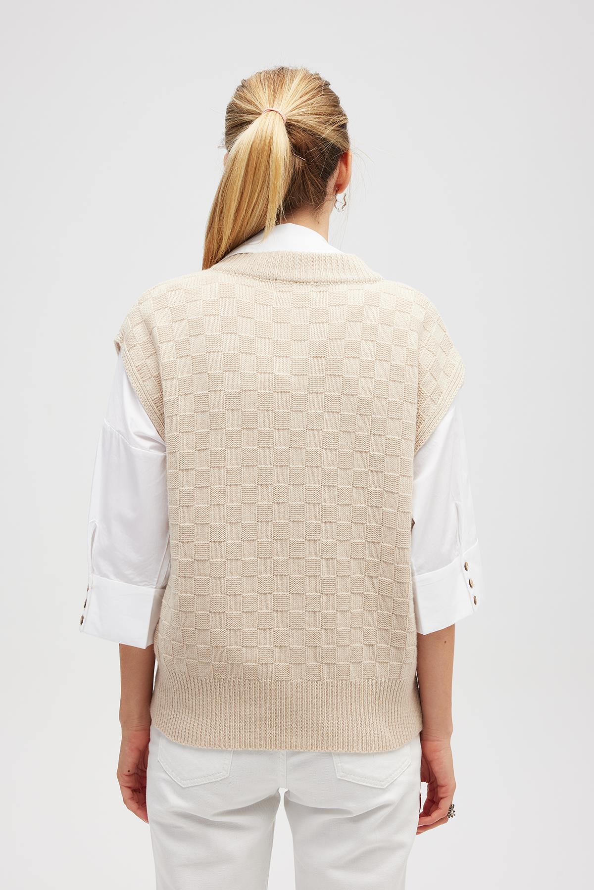 Peraluna Yvette Kadın Düğmeli Triko Yelek - Bej