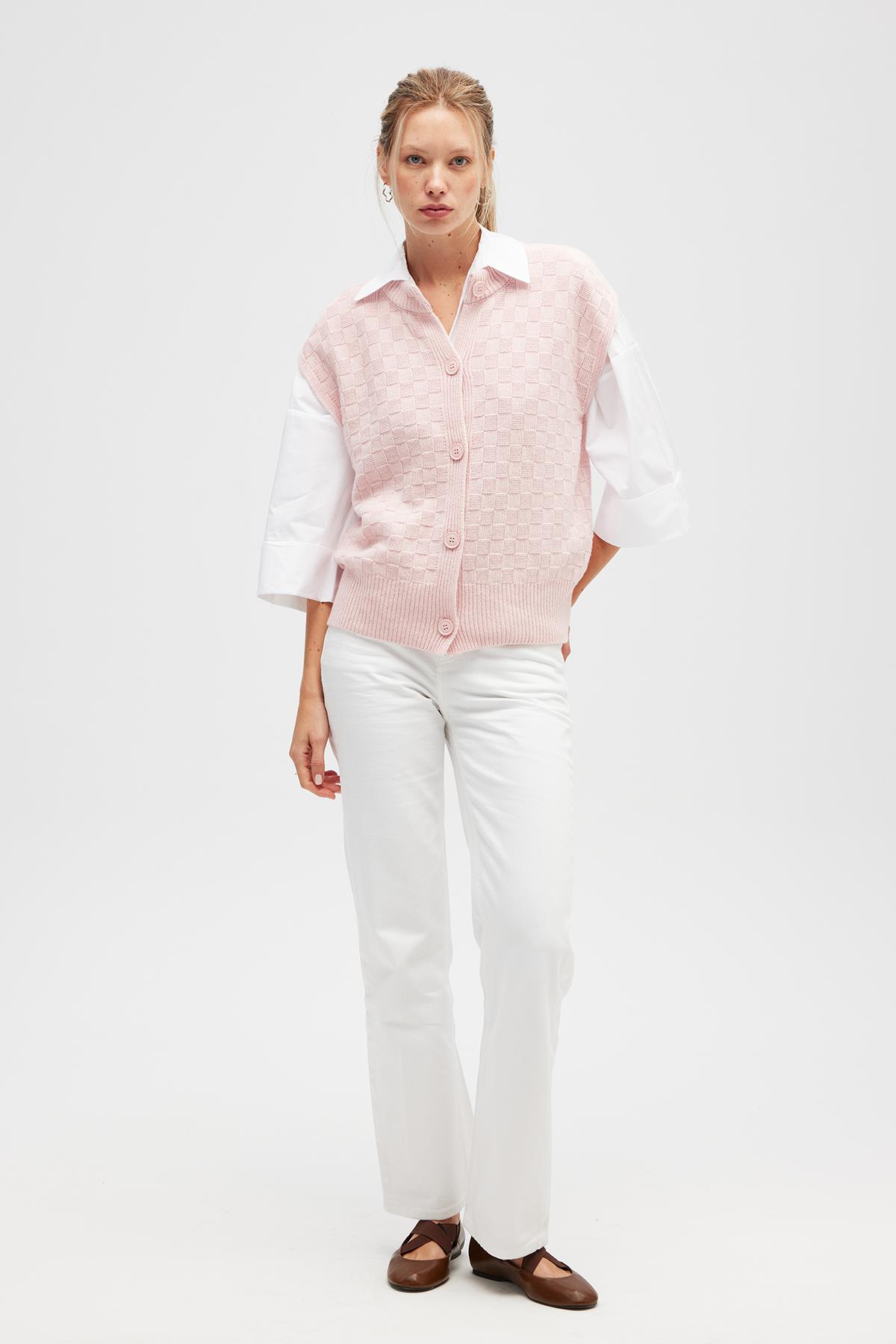 Peraluna Yvette Kadın Düğmeli Triko Yelek - Açık Pembe