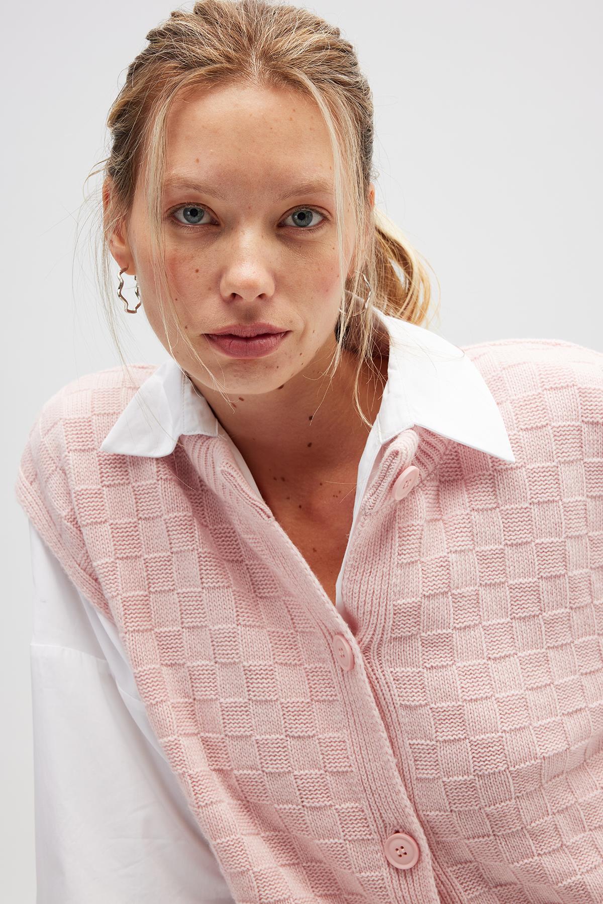 Peraluna Yvette Kadın Düğmeli Triko Yelek - Açık Pembe