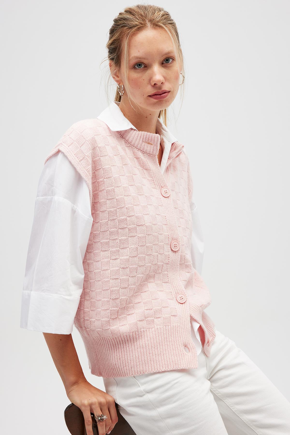 Peraluna Yvette Kadın Düğmeli Triko Yelek - Açık Pembe