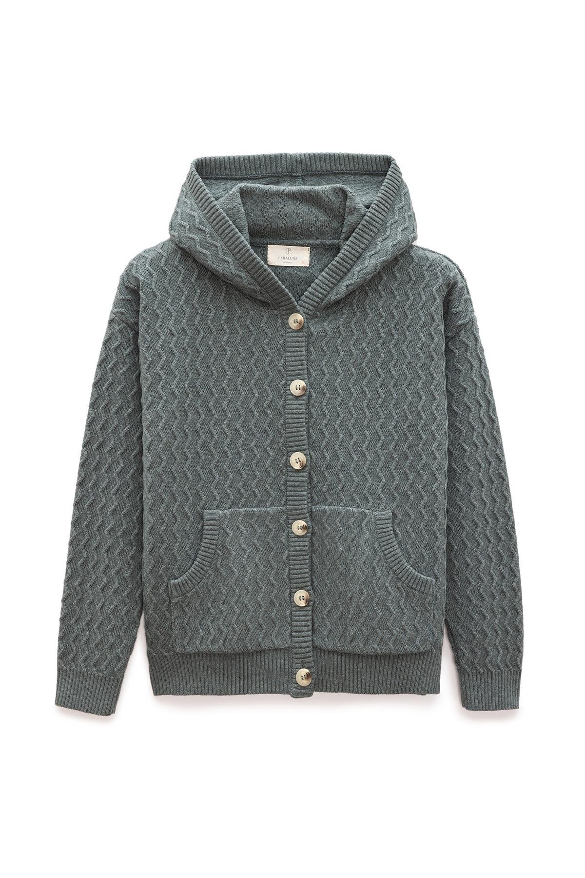 Peraluna Yvonne Kapüşonlu Cepli Triko Hırka - Kaktüs Yeşili