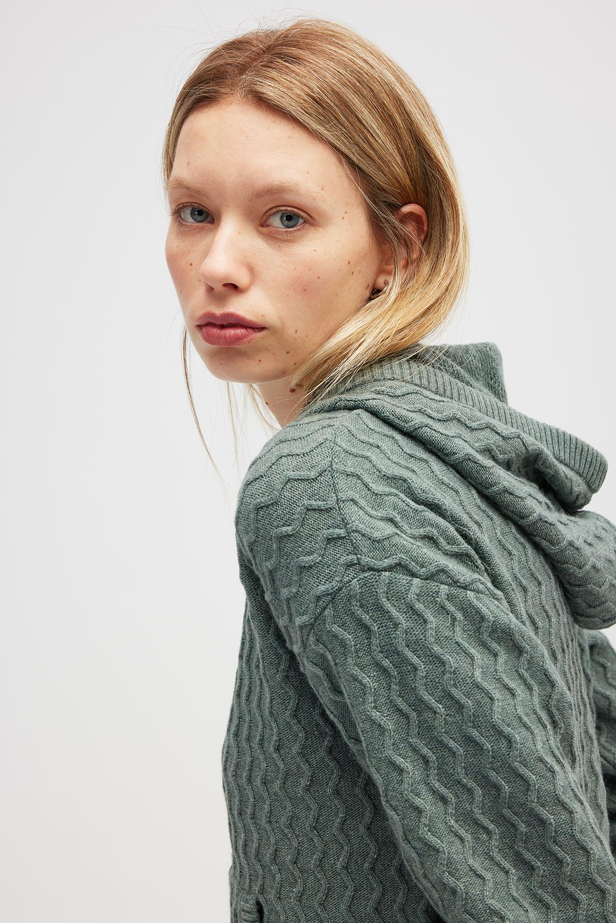 Peraluna Yvonne Kapüşonlu Cepli Triko Hırka - Kaktüs Yeşili