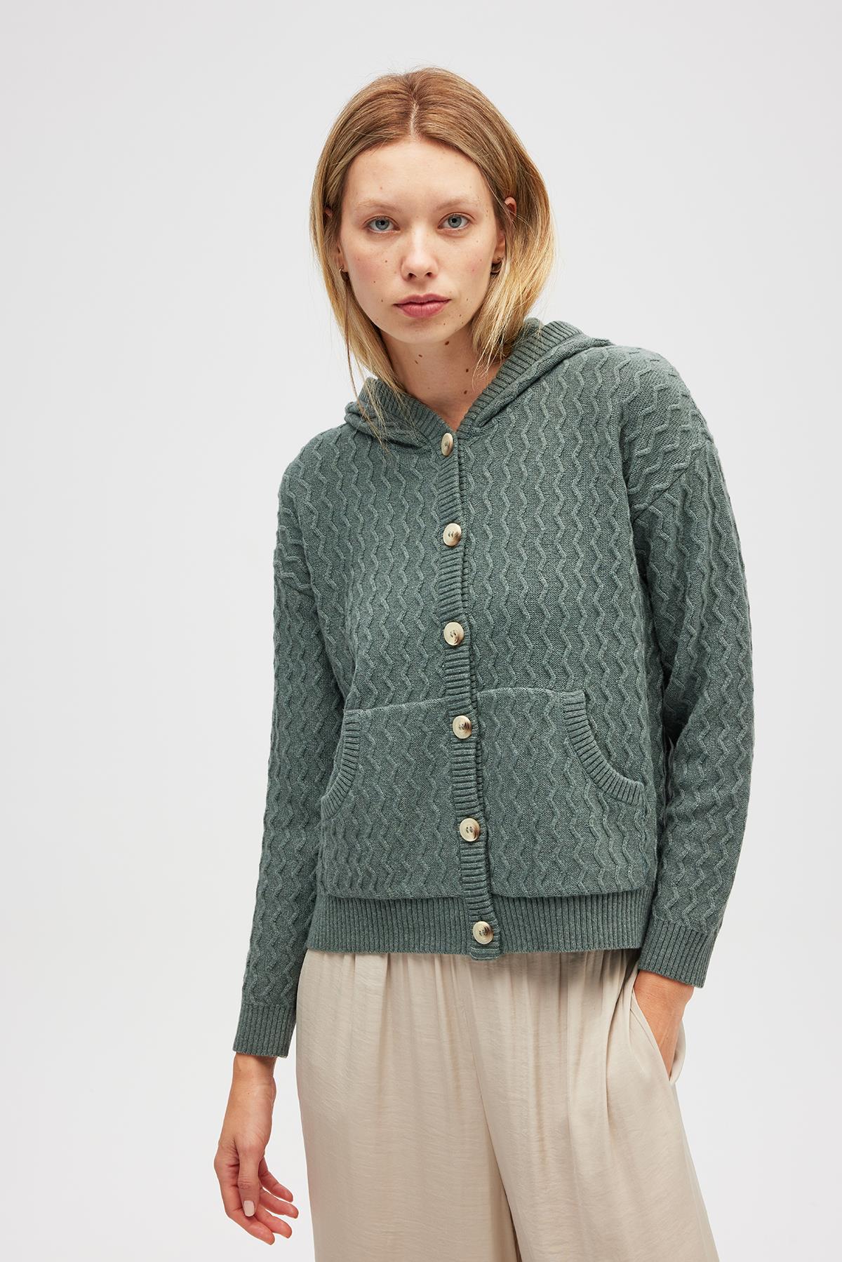 Peraluna Yvonne Kapüşonlu Cepli Triko Hırka - Kaktüs Yeşili