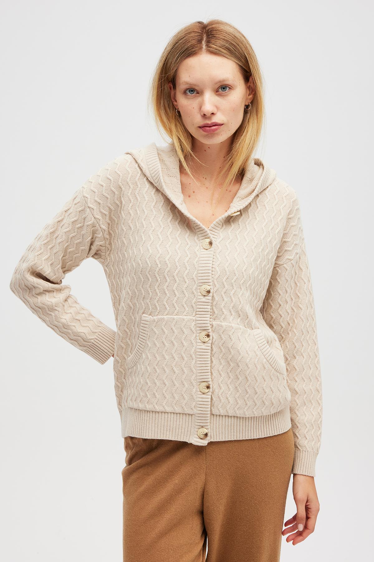 Peraluna Yvonne Kapüşonlu Cepli Triko Hırka - Bej