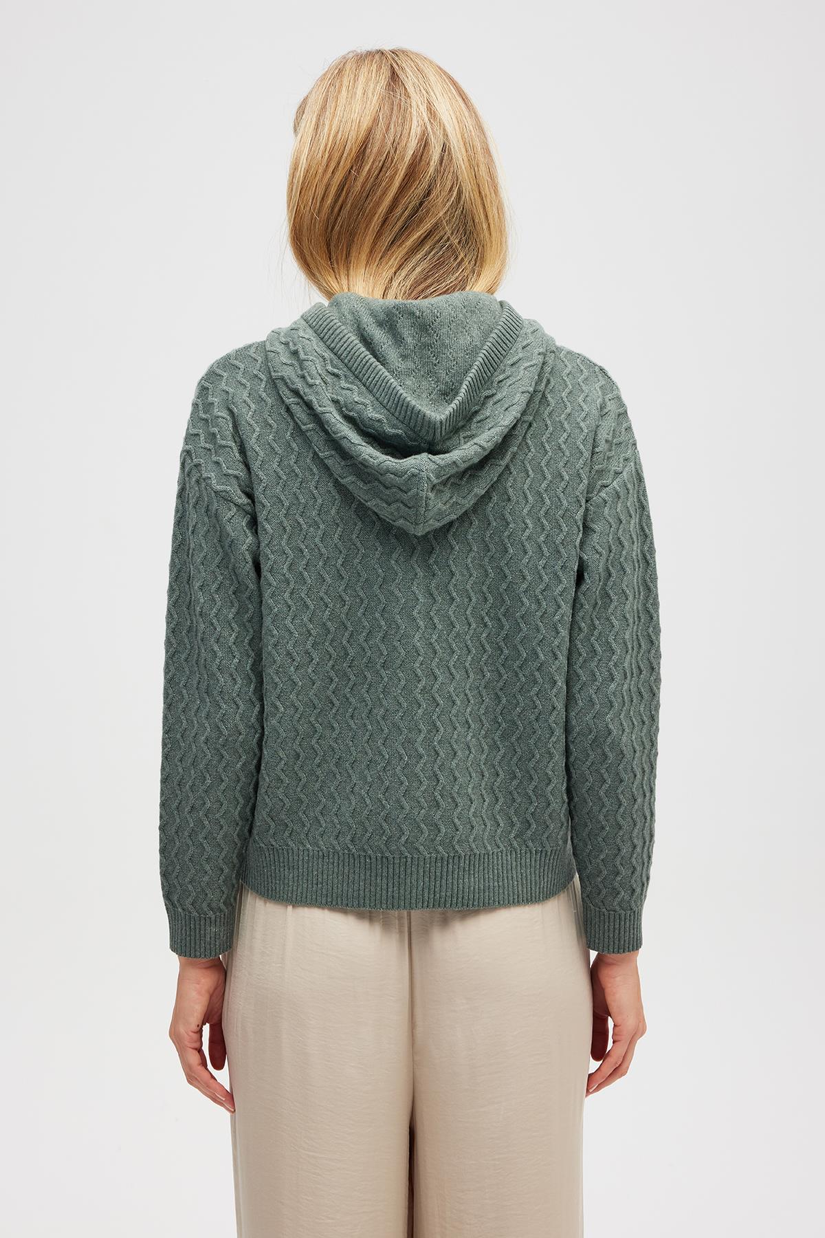 Peraluna Yvonne Kapüşonlu Cepli Triko Hırka - Kaktüs Yeşili