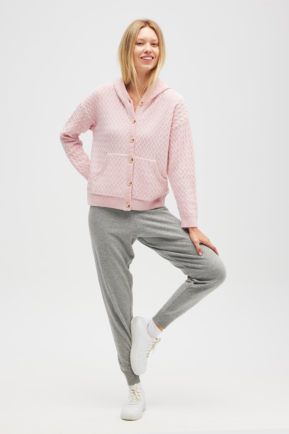 Peraluna Yvonne Kapüşonlu Cepli Triko Hırka - Açık Pembe