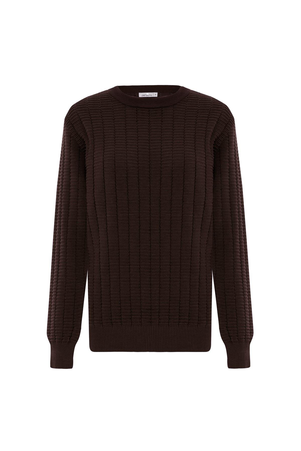 Peraluna ZACHA 'O Neck' PULLOVER Üç Boyut Çizgili Bisiklet Yaka Mevsimlik Erkek Triko Kazak - Kahve