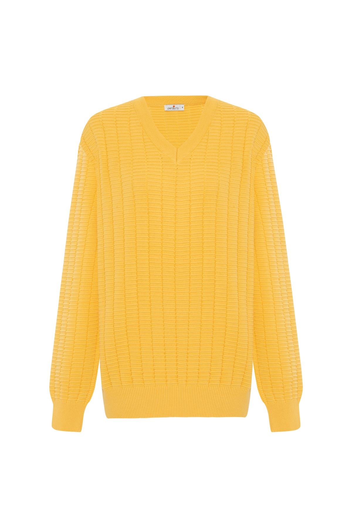 Peraluna ZACHA 'V Neck' NECK PULLOVER Üç Boyut Çizgili Mevsimlik Erkek Triko Kazak - Sarı