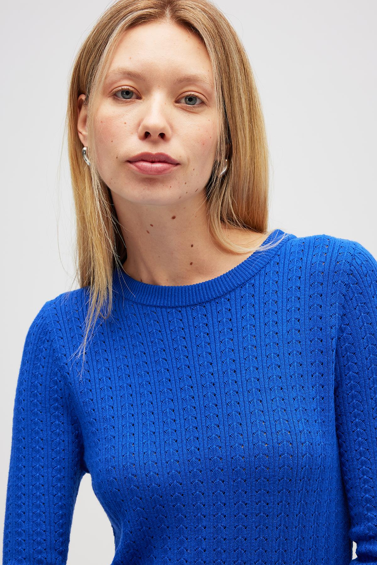 Peraluna Zaira Mini Saç Örgü Desenli, Yırtmaçlı Elbise - Saks Mavi