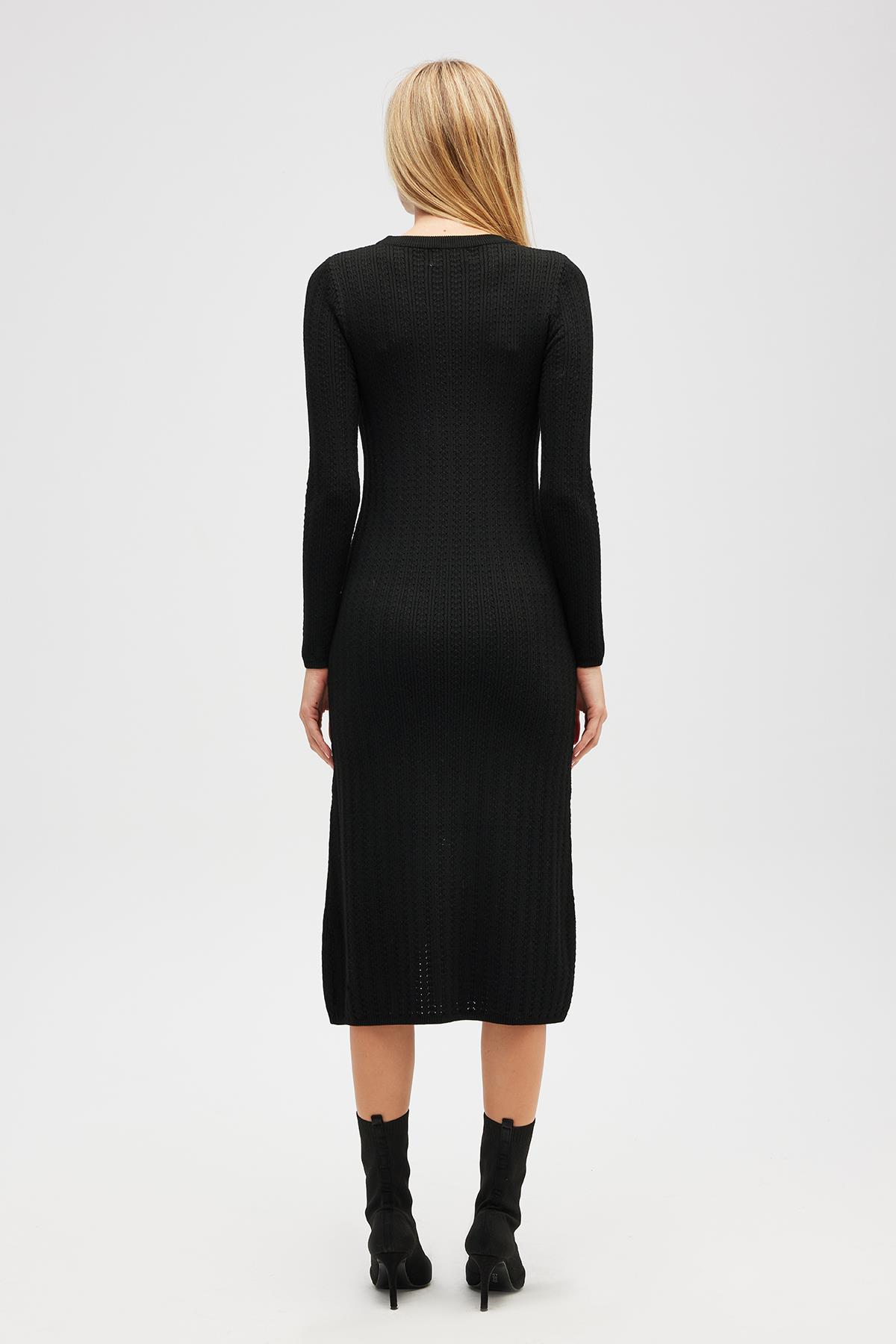 Peraluna Zaira Mini Saç Örgü Desenli, Yırtmaçlı Elbise - Siyah