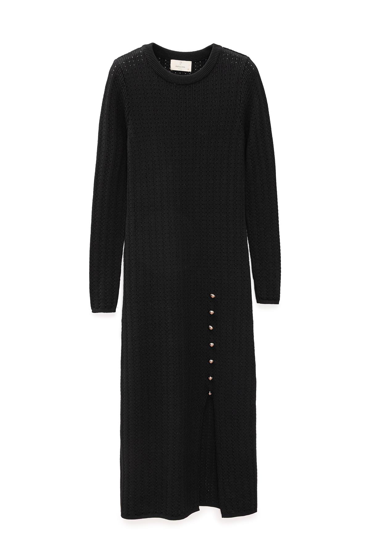 Peraluna Zaira Mini Saç Örgü Desenli, Yırtmaçlı Elbise - Siyah