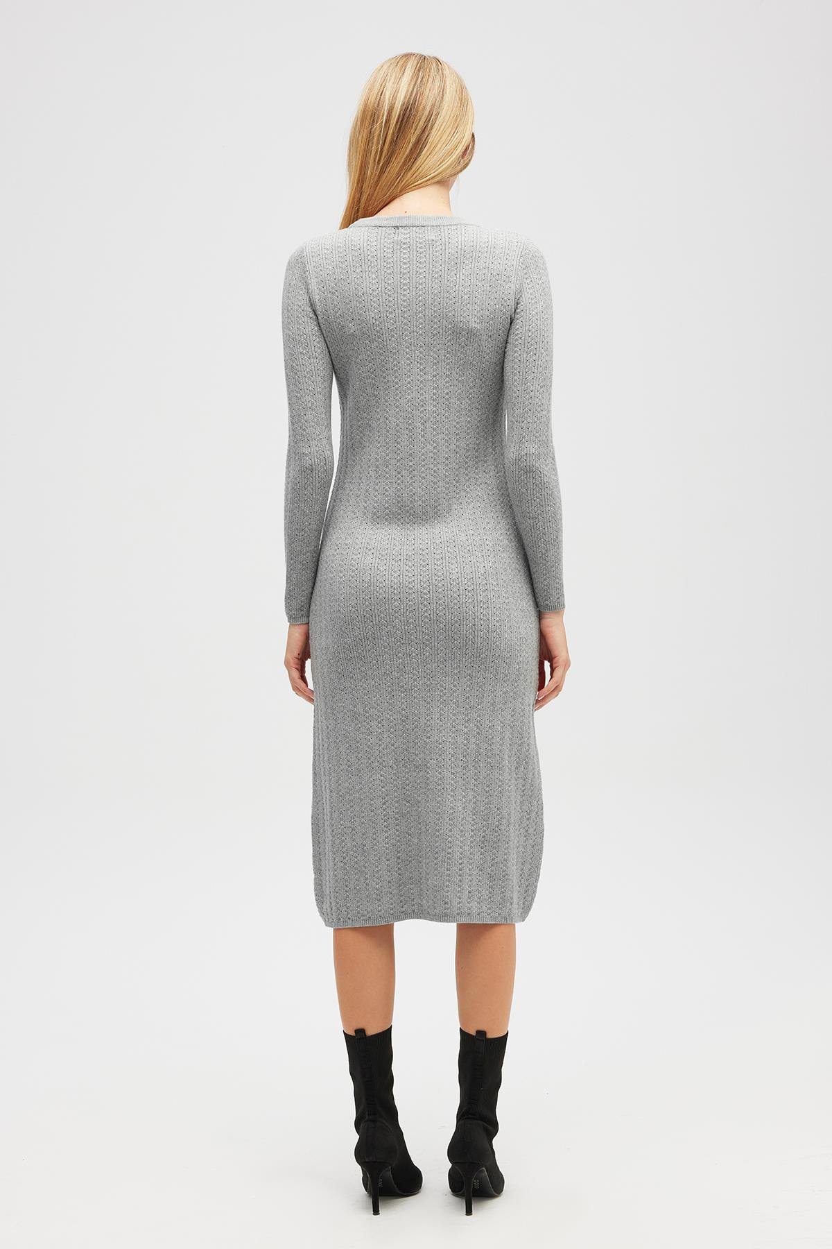 Peraluna Zaira Mini Saç Örgü Desenli, Yırtmaçlı Elbise - Gri Melanj