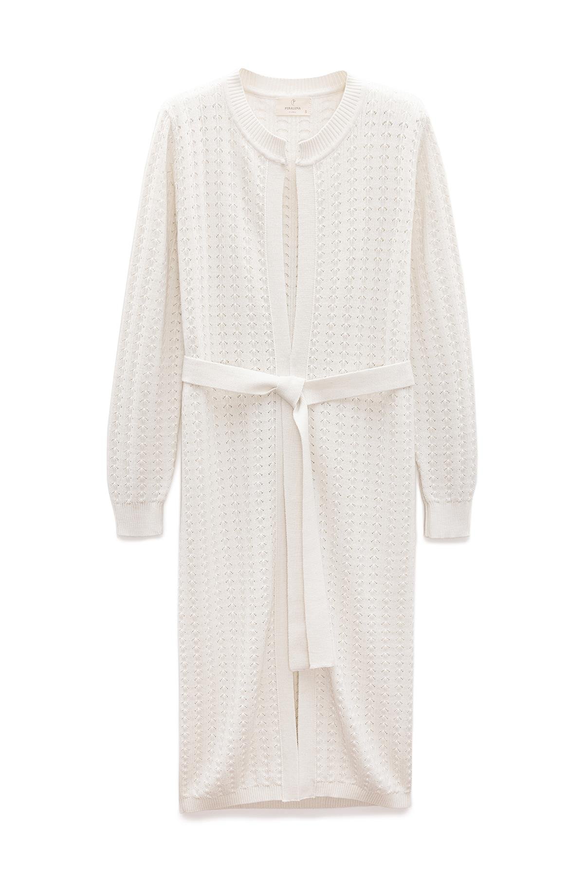 Peraluna Zeyna Mini Kabartma Örgülü Uzun Triko Hırka - Ekru