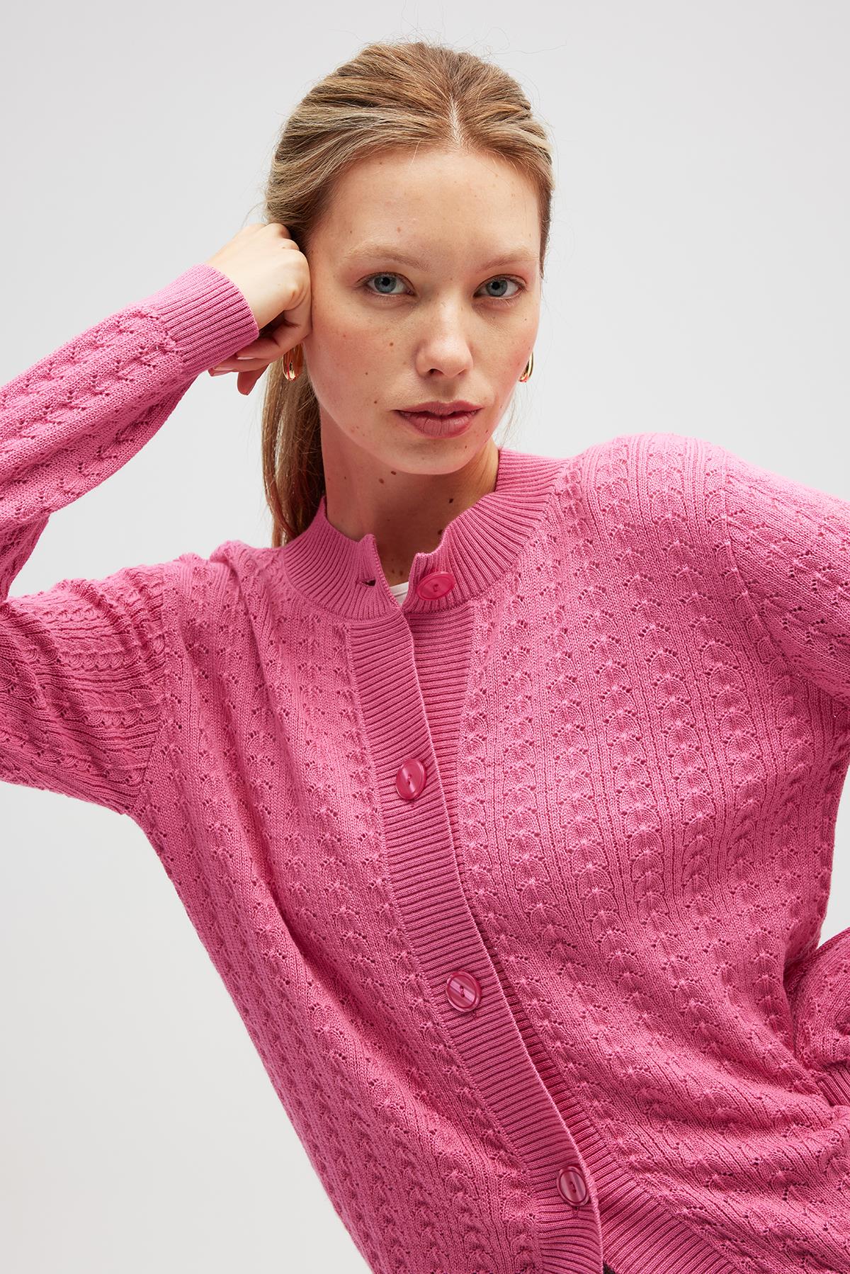 Peraluna Zoey Mini Kabartma Örgülü Triko Hırka - Şeker Pembe