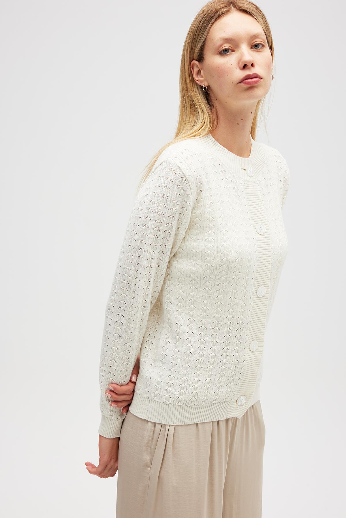 Peraluna Zoey Mini Kabartma Örgülü Triko Hırka - Ekru