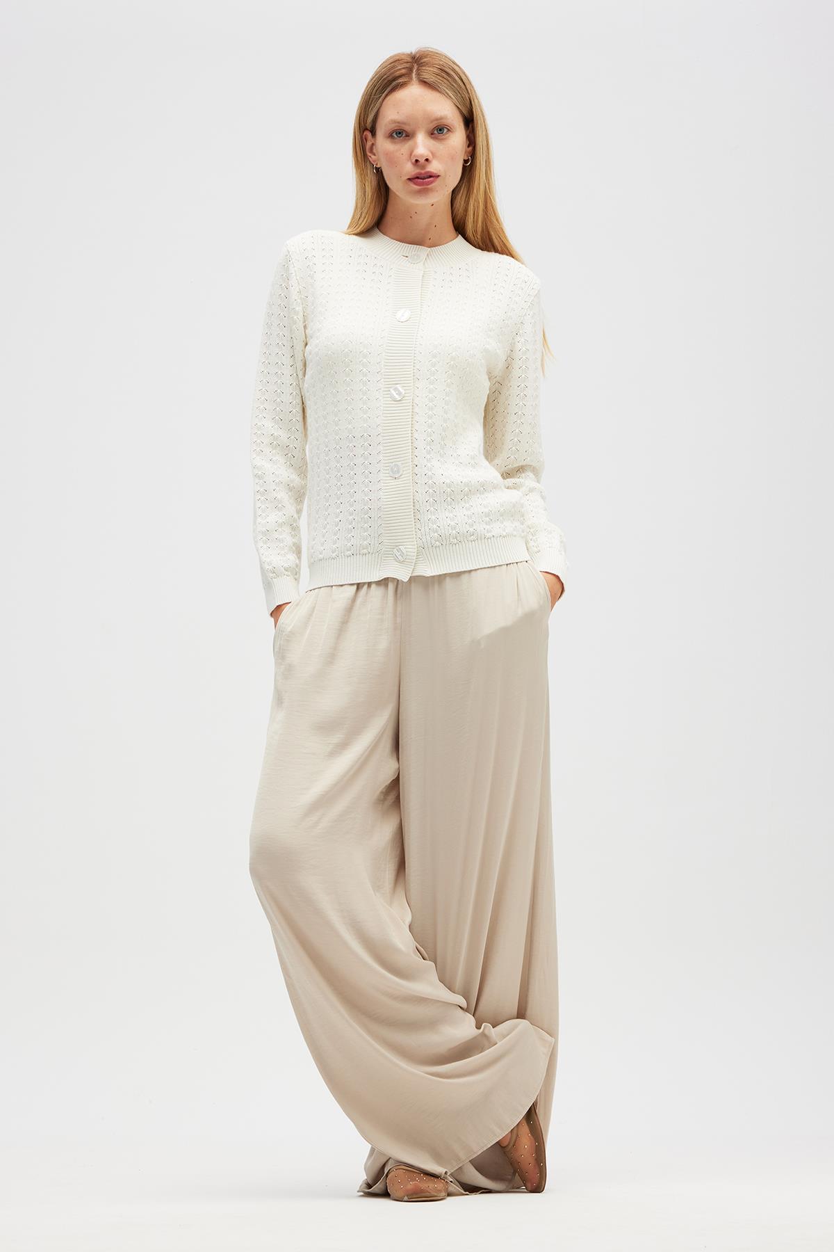 Peraluna Zoey Mini Kabartma Örgülü Triko Hırka - Ekru