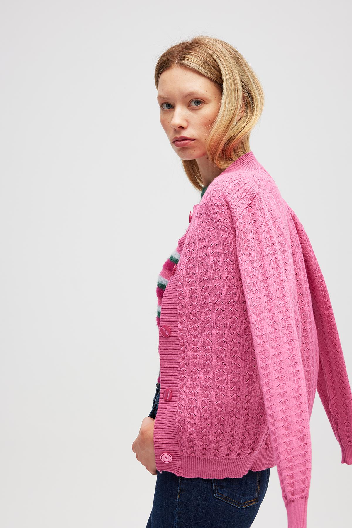 Peraluna Zoey Mini Kabartma Örgülü Triko Hırka - Şeker Pembe