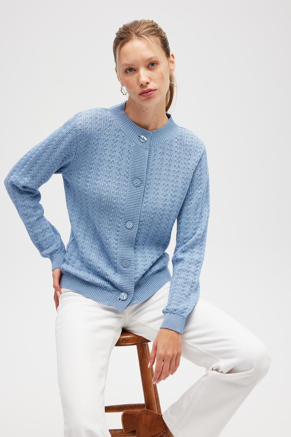 Peraluna Zoey Mini Kabartma Örgülü Triko Hırka - Açık Mavi