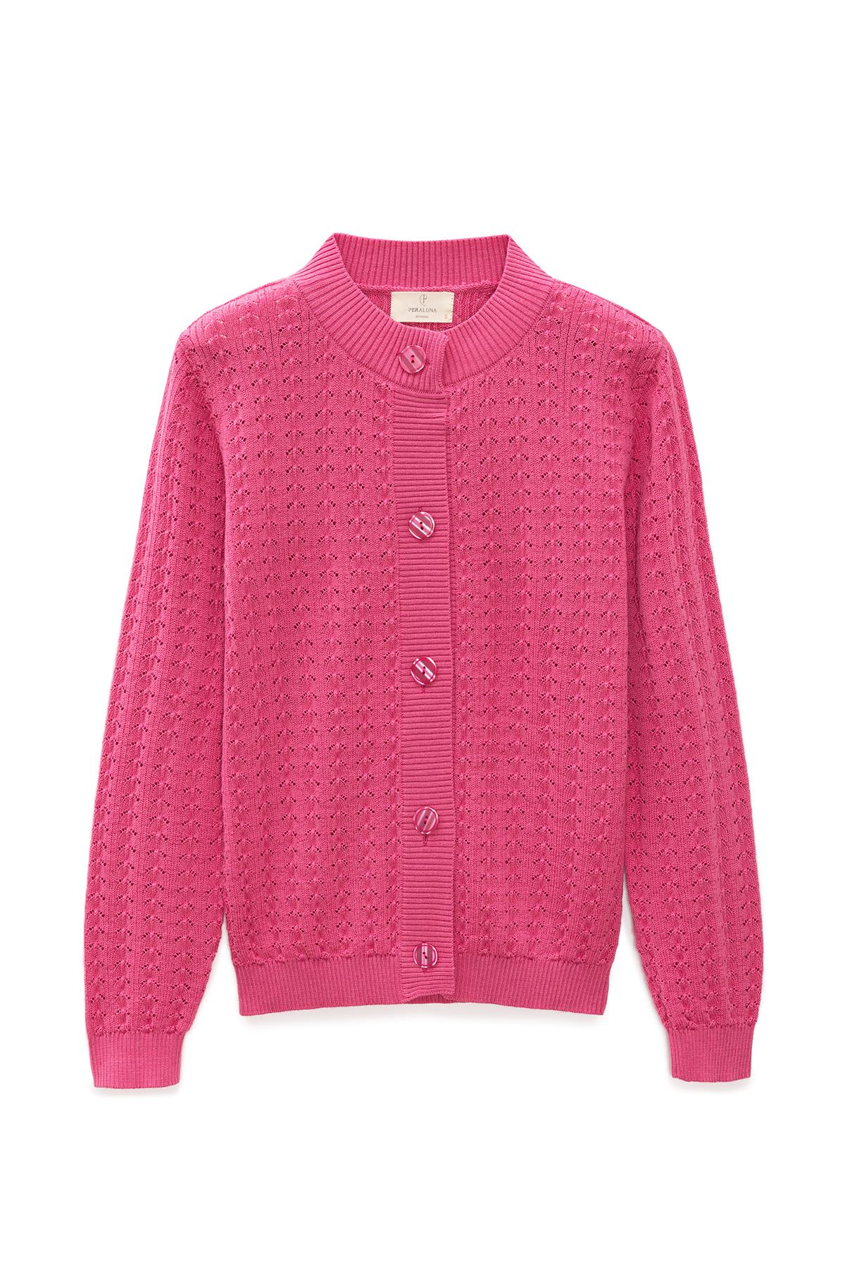 Peraluna Zoey Mini Kabartma Örgülü Triko Hırka - Şeker Pembe