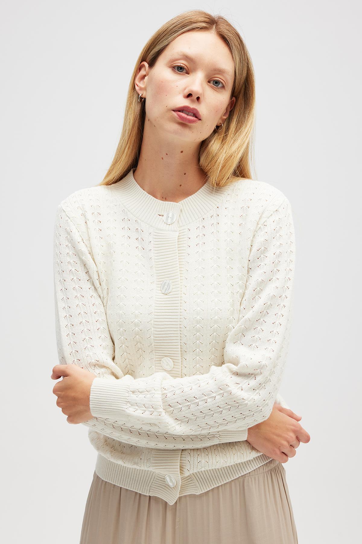 Peraluna Zoey Mini Kabartma Örgülü Triko Hırka - Ekru