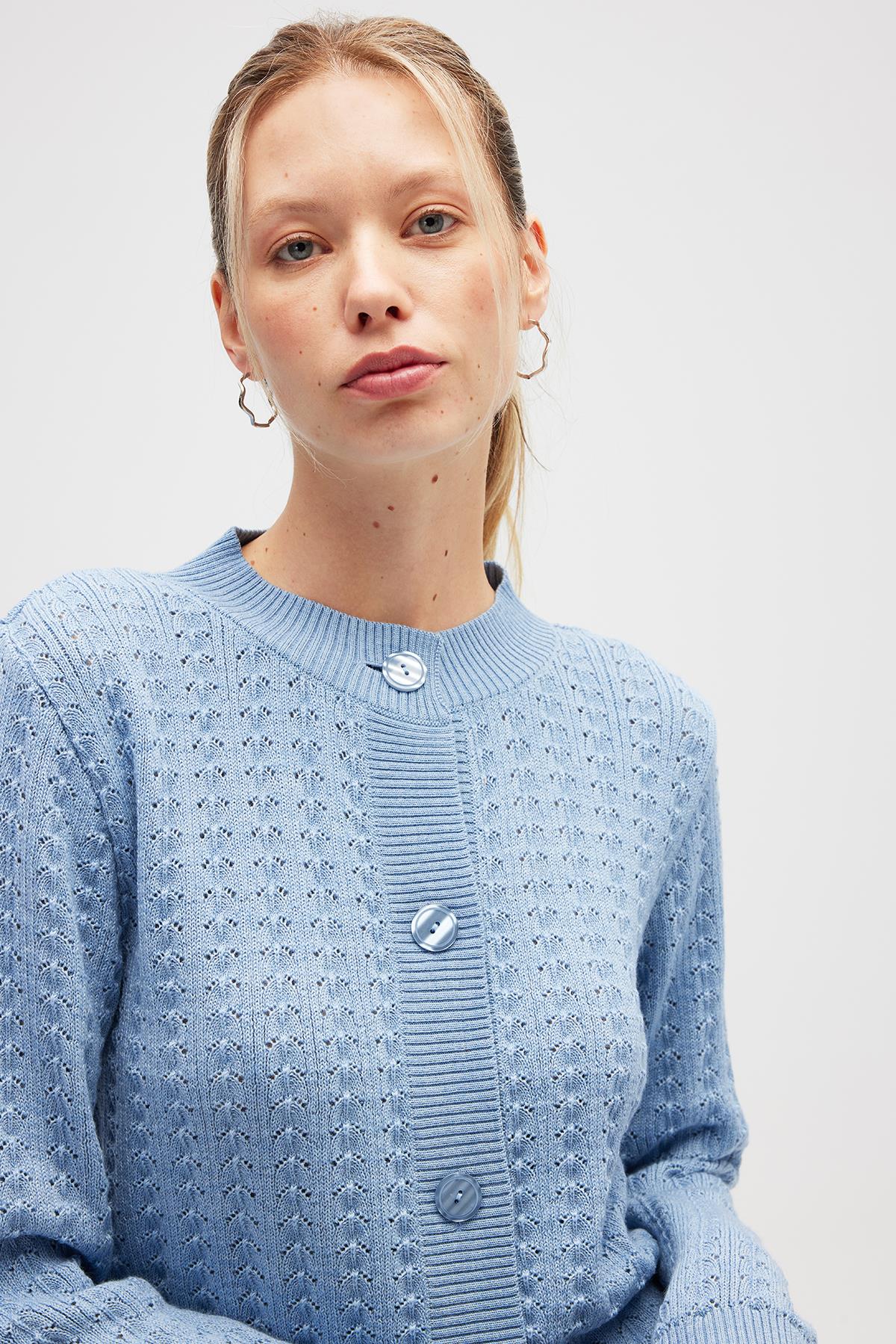 Peraluna Zoey Mini Kabartma Örgülü Triko Hırka - Açık Mavi