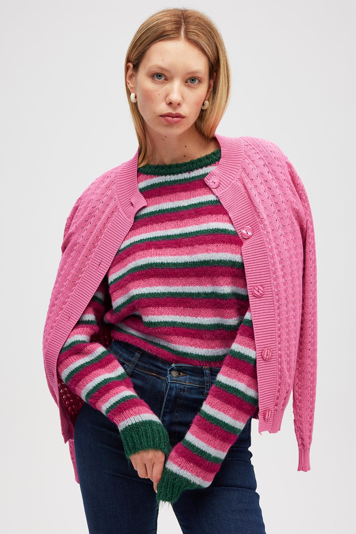 Peraluna Zoey Mini Kabartma Örgülü Triko Hırka - Şeker Pembe