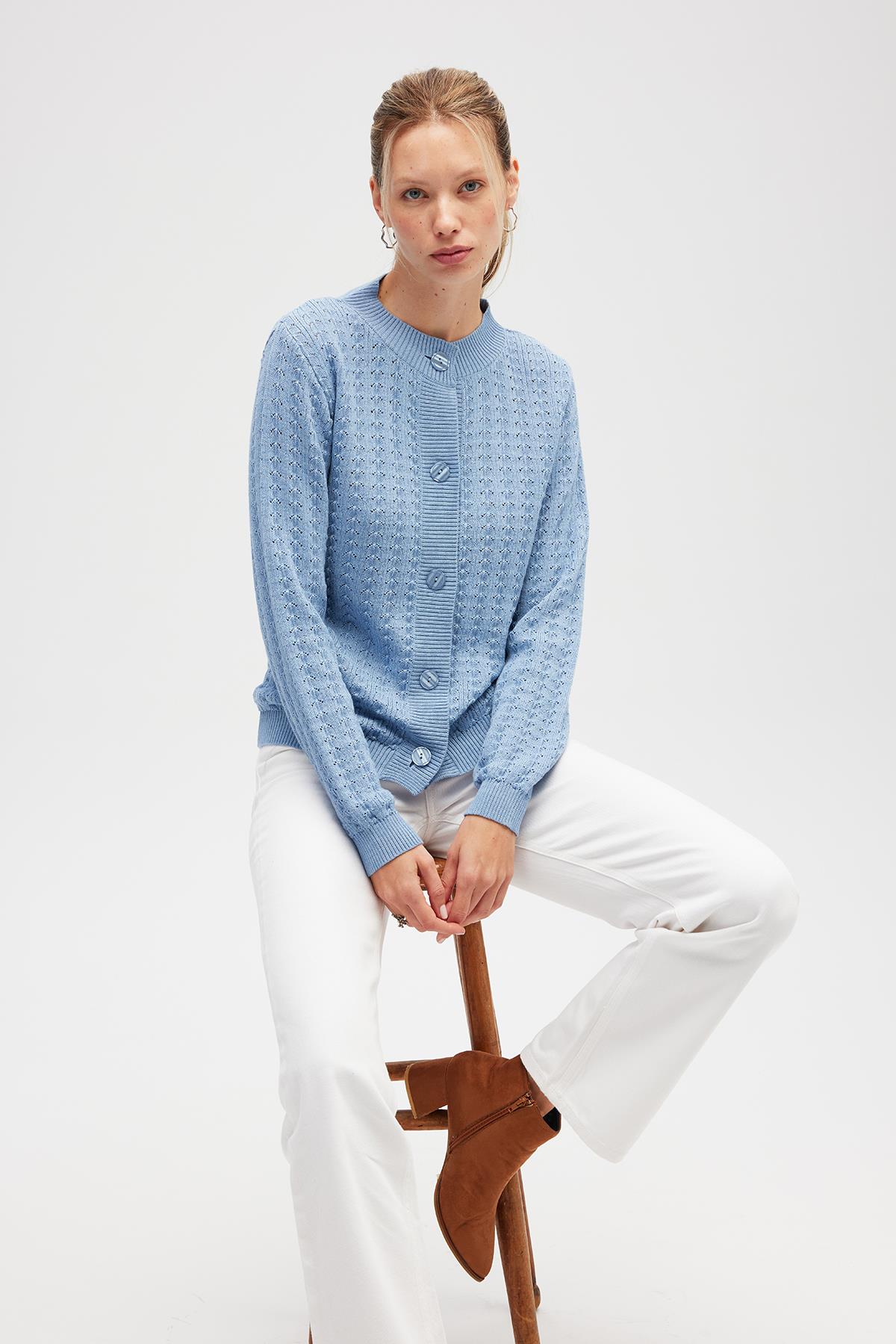 Peraluna Zoey Mini Kabartma Örgülü Triko Hırka - Açık Mavi