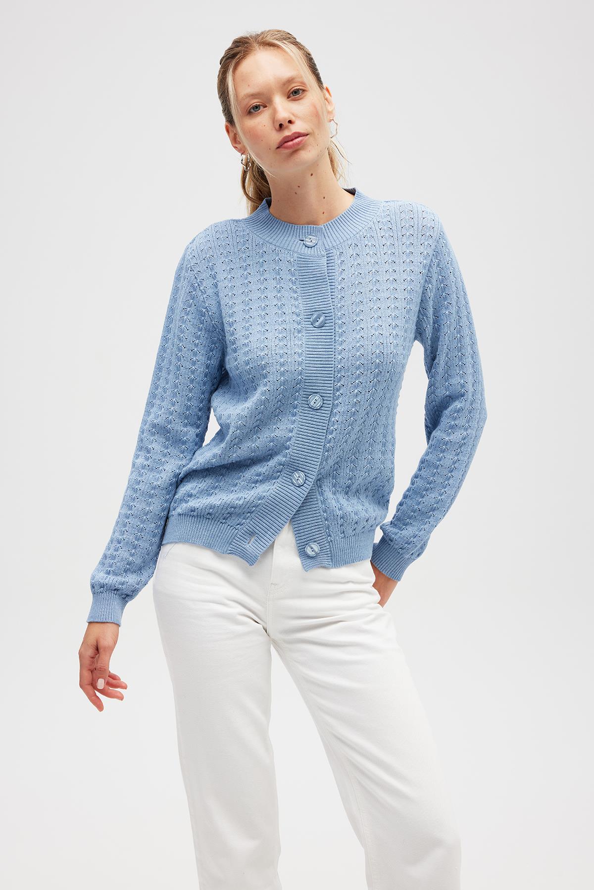 Peraluna Zoey Mini Kabartma Örgülü Triko Hırka - Açık Mavi