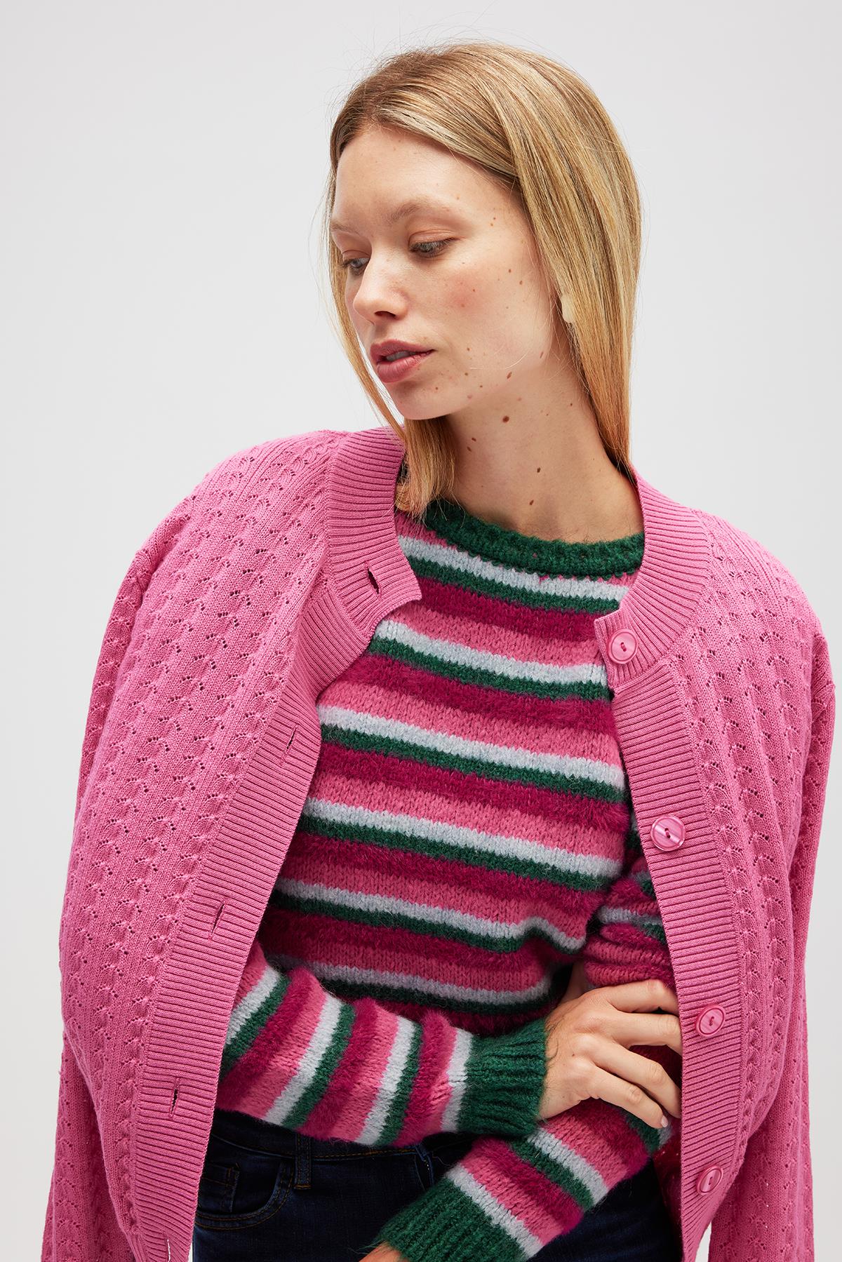 Peraluna Zoey Mini Kabartma Örgülü Triko Hırka - Şeker Pembe