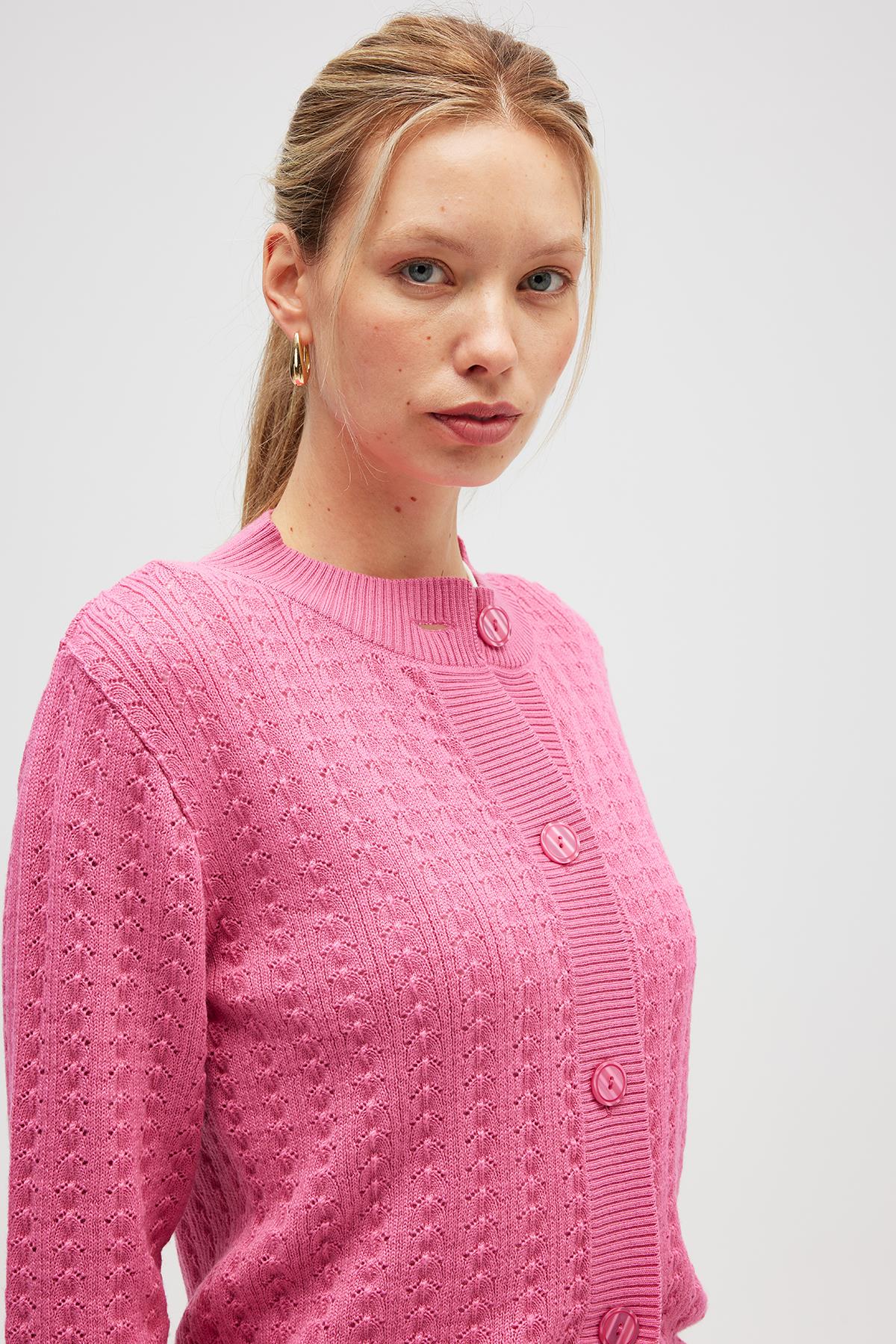 Peraluna Zoey Mini Kabartma Örgülü Triko Hırka - Şeker Pembe