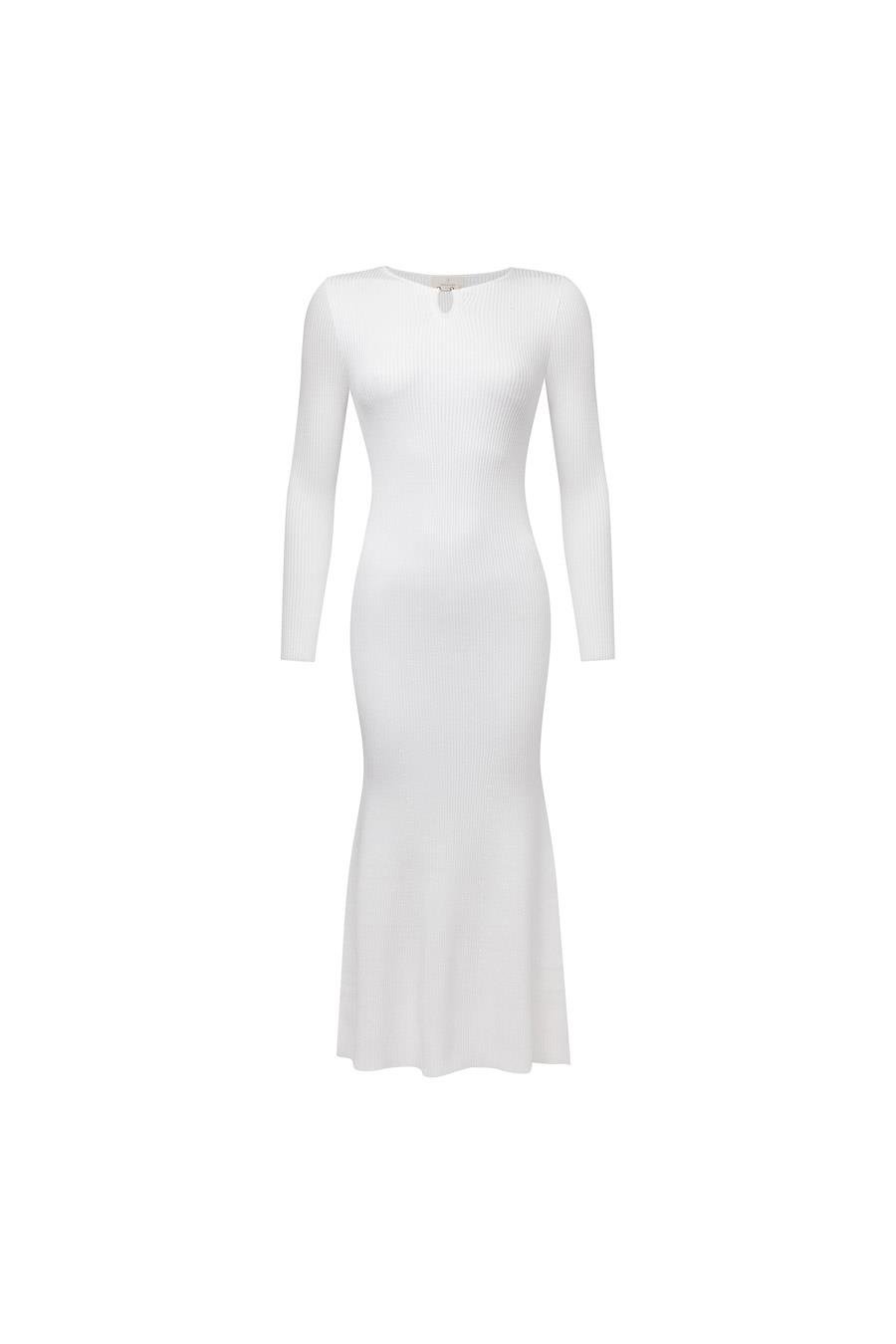 Styleboom X Peraluna DORSET DRESS Toka Detaylı Ribana Örgü Midi Kadın Triko Elbise - Ekru