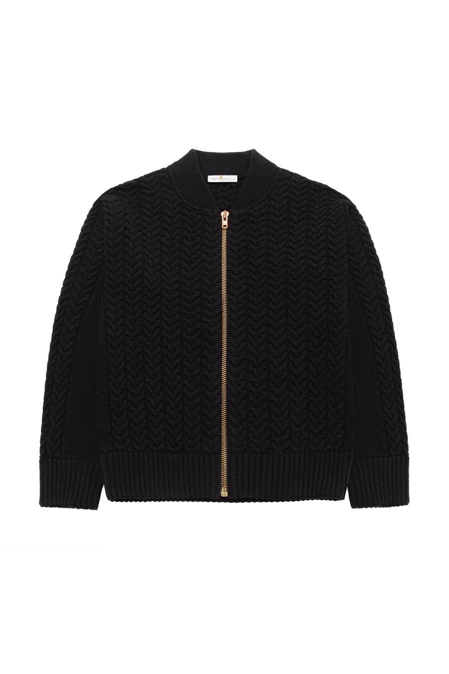 Styleboom X Peraluna DOVER BOMBER JACKET Saç Örgü Triko Bomber Kadın Triko Ceket - Siyah