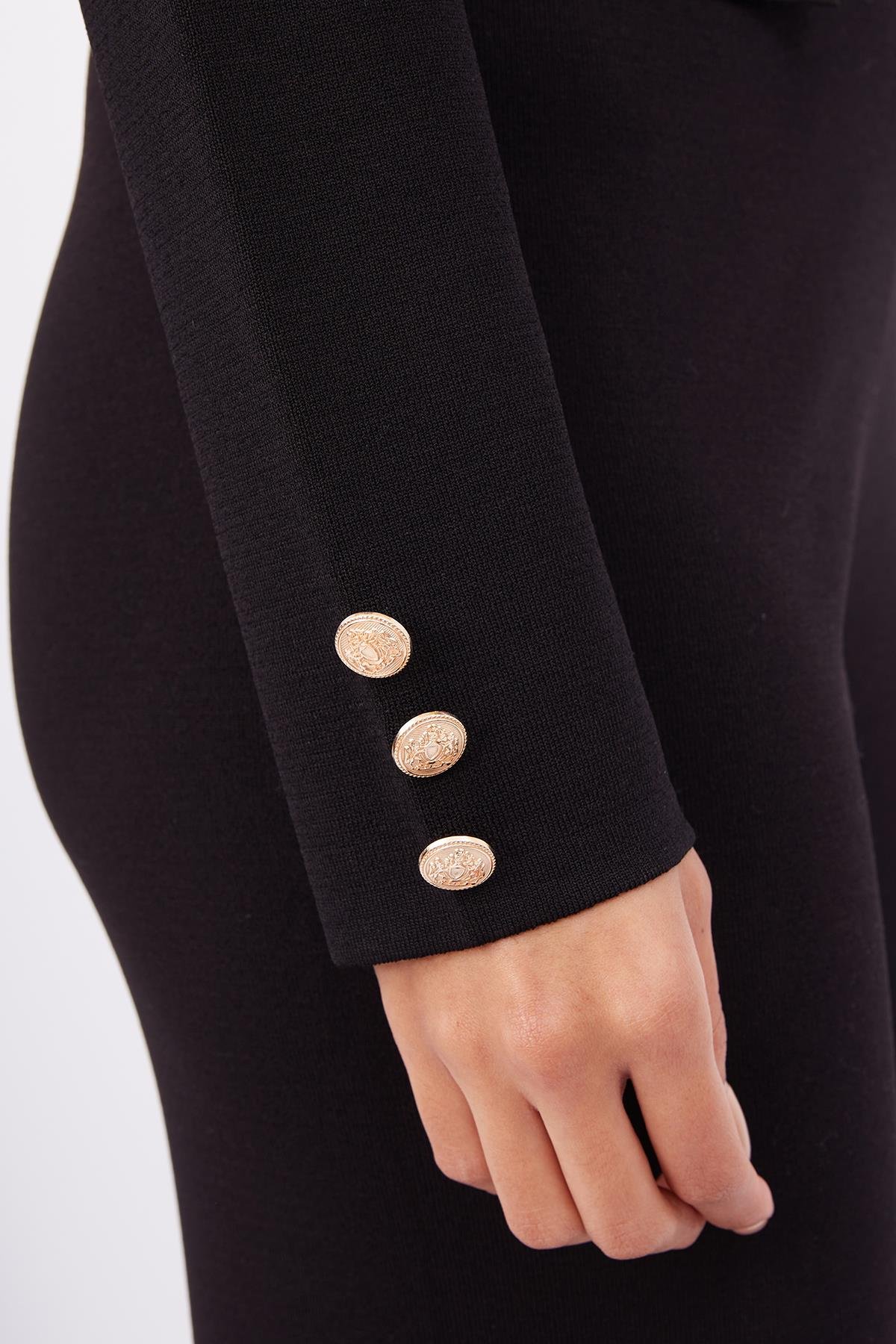 Styleboom X Peraluna KATHY BLAZER Çelik Örgü Crop Kruvaze Blazer Kadın Triko Ceket - Siyah