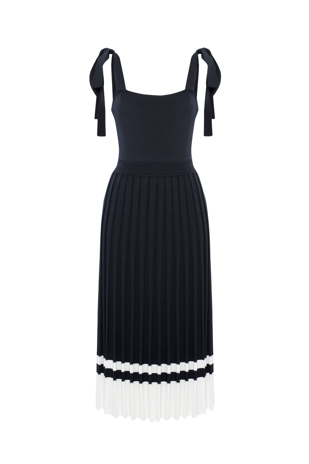 Styleboom X Peraluna KELLY DRESS Askılı Bağlama Detaylı Rahat Kesim Midi Boy Yazlık Kadın Triko Elbise - Siyah