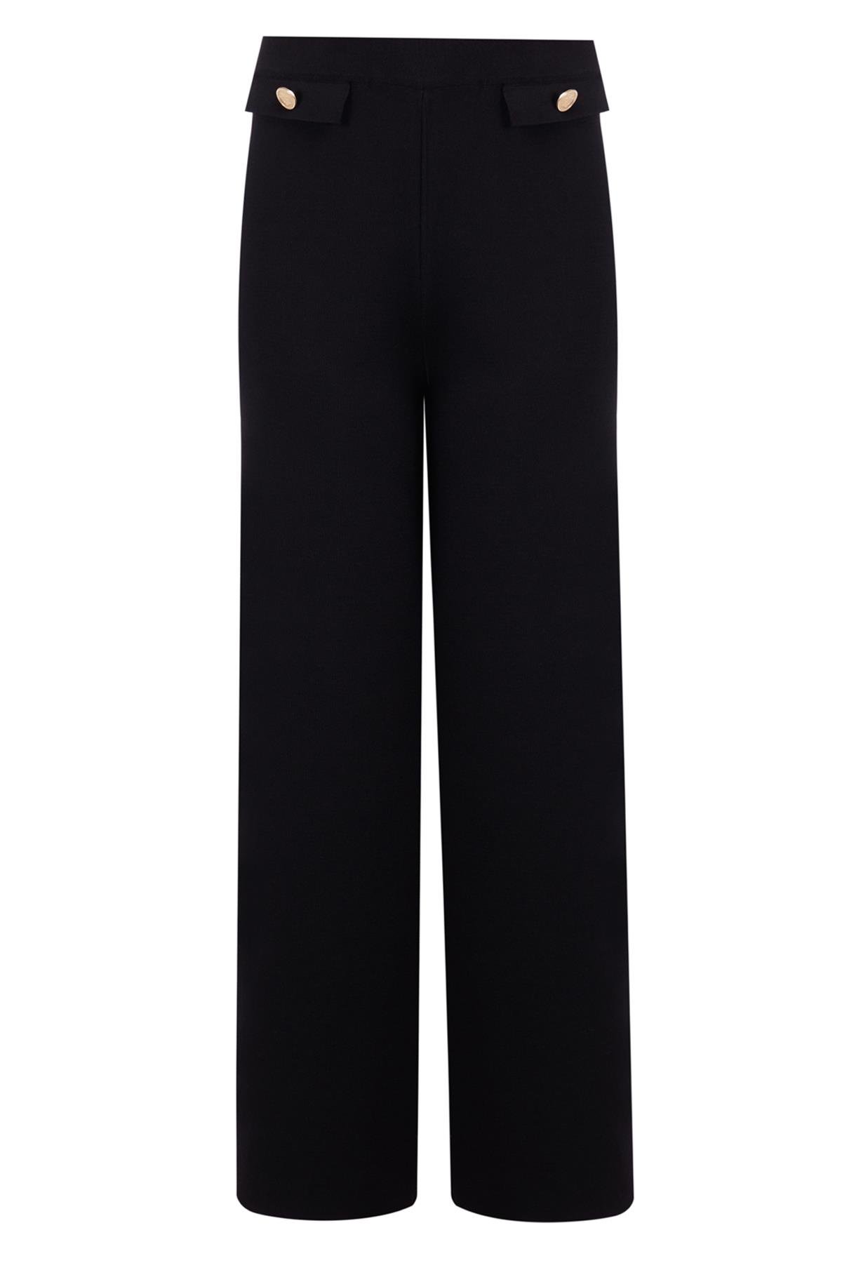 Styleboom X Peraluna MARLENE TROUSER Düğme Detaylı Rahat Kesim Kadın Triko Pantolon - Siyah