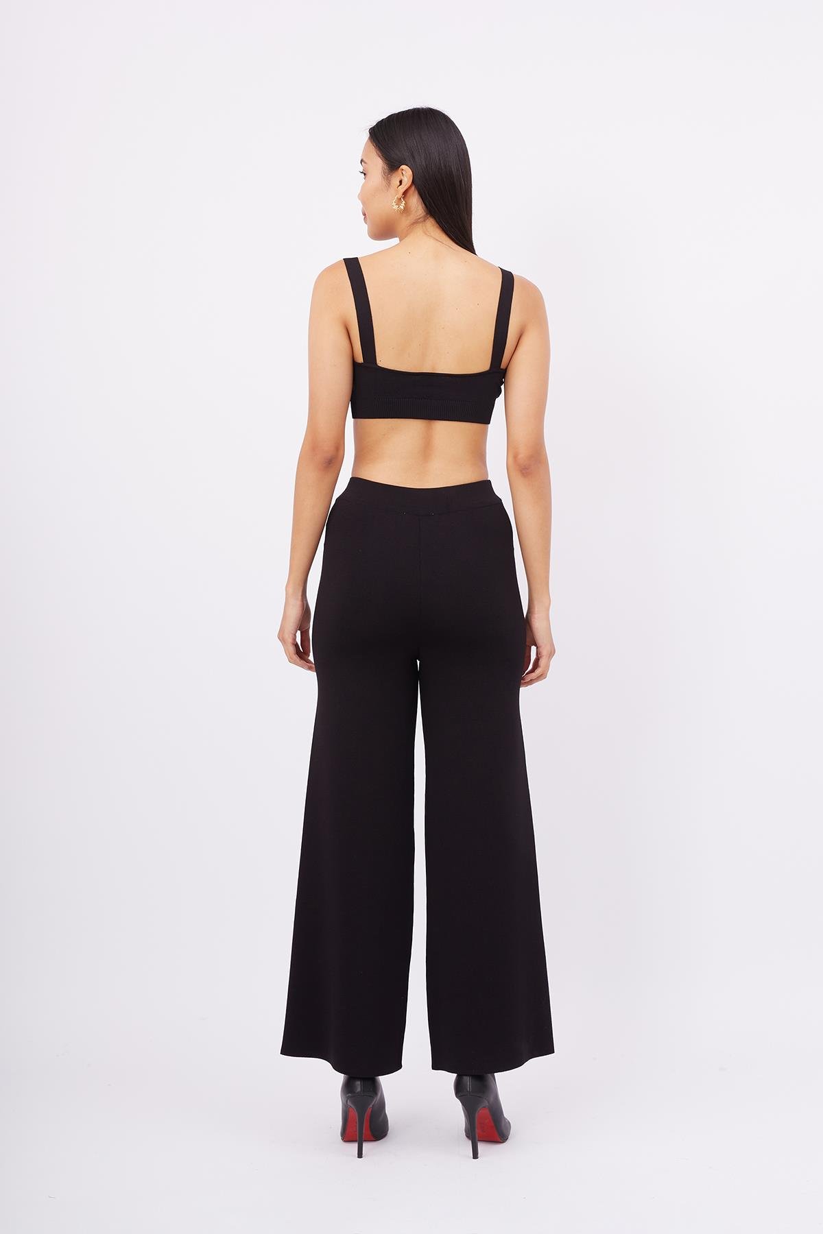 Styleboom X Peraluna MARLENE TROUSER Düğme Detaylı Rahat Kesim Kadın Triko Pantolon - Siyah