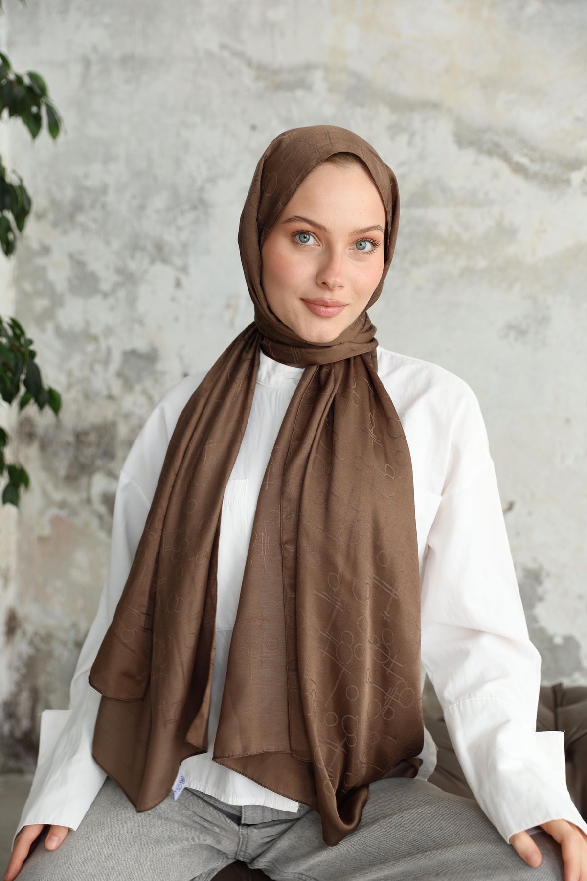 Döngü Desen Jakar Şal Kahve