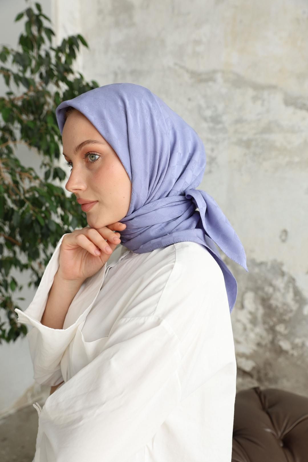 Monogram Desen Jakar Eşarp Lila