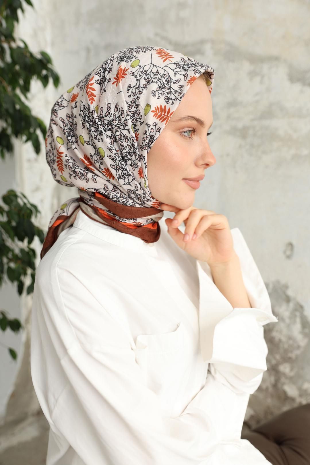 Riva Desen Bambu Kraş Eşarp Kahve