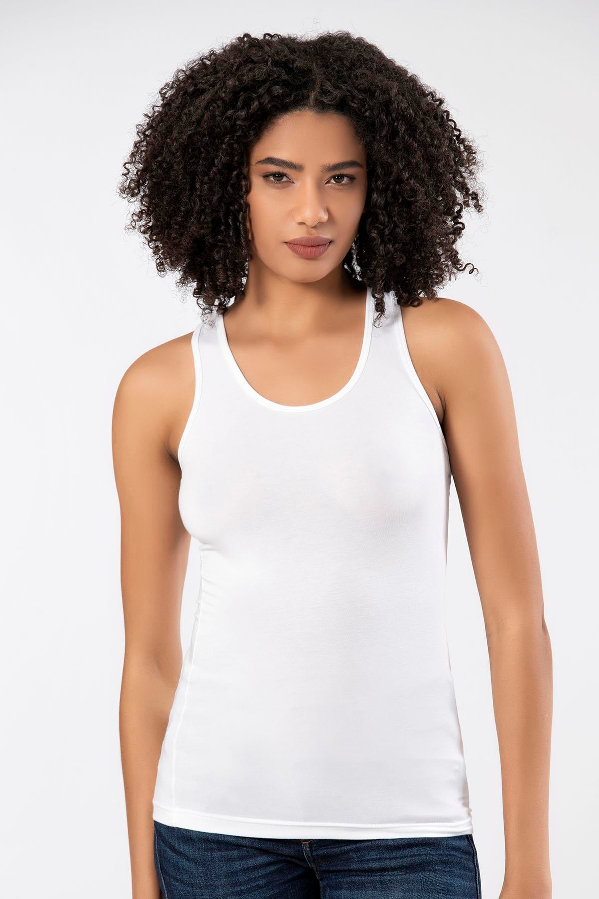 Weweus Beyaz Bayan Süper İnce Doğal Bambu Lüks Sporcu Atlet Tshirt Body  2313